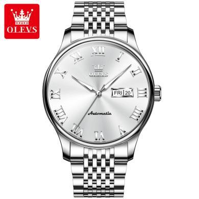 欧利时(OLEVS)瑞士品牌手表男士商务全自动机械表双日历防水精钢表链正品时尚男腕表