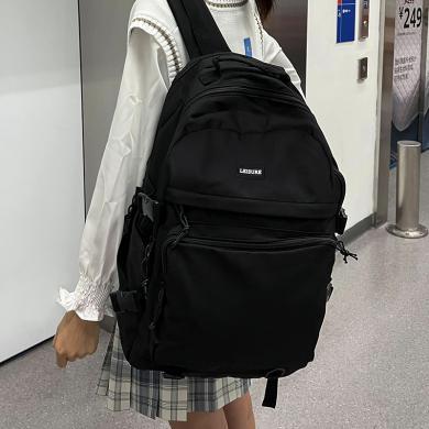 XIASUAR 学生书包女旅行背包男中学生小学生双肩包电脑包14寸黑色1518