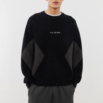 WOOG2005男装菱形简约圆领毛衣男2022秋冬新款潮流百搭男士毛衣 WY2203A4323