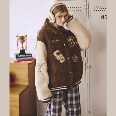 UNIFREE 爱心小熊联名款冬季美式学院风潮流时尚保暖羊羔绒翻领棉服外套