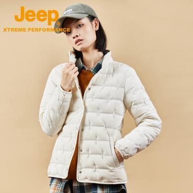 Jeep/吉普新款立领羽绒服女户外防水保暖鸭绒外套短款羽绒衣J242084786