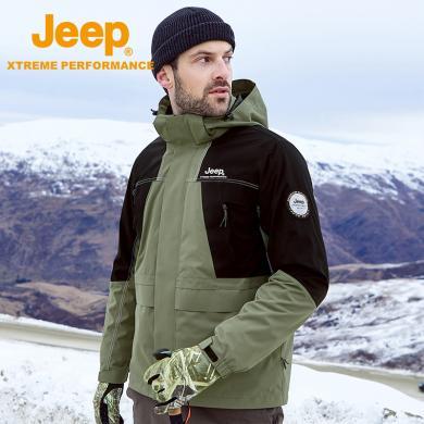 Jeep/吉普新款加绒冲锋衣三合一抓绒外套户外防水登山服男士J232094090