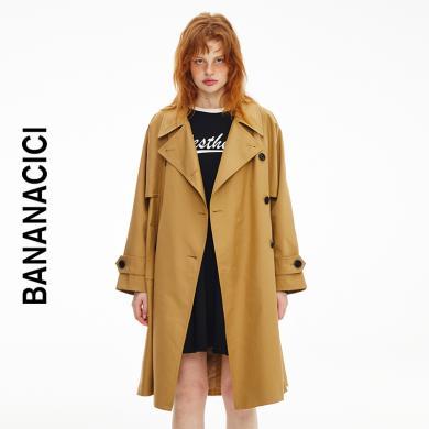 【商场同款】BANANACICI2022冬季新款复古双排扣系带长款风衣外套CX223W039