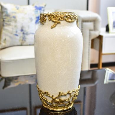 墨菲 铜配瓷创意花瓶现代新中式插花器客厅酒柜电视柜博古架装饰品摆件