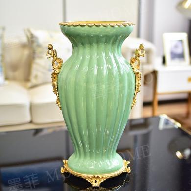 墨菲 铜配瓷花瓶新中式创意陶瓷插花器客厅电视柜酒柜博古架装饰品摆件