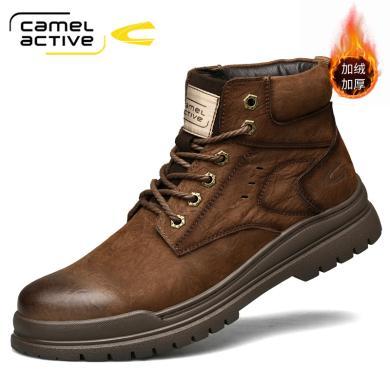 Camel Active/德国骆驼动感头层牛皮男鞋秋冬季加绒马丁靴男士加厚棉鞋休闲短靴潮高帮鞋男 21123935