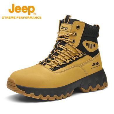 Jeep/吉普马丁靴男款高帮工装靴真皮厚底增高防滑户外男靴沙漠靴P241091102