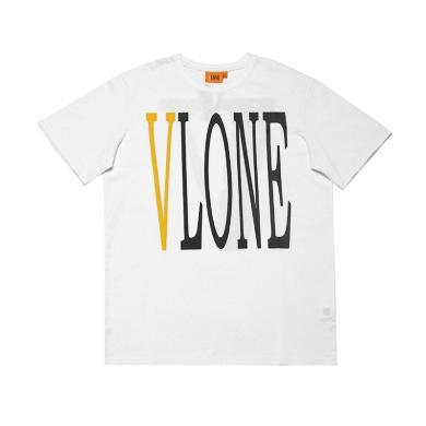 VLONE美国潮牌夏季短袖T恤背后黄色V大logo男女同款宽松圆领男女上衣V004