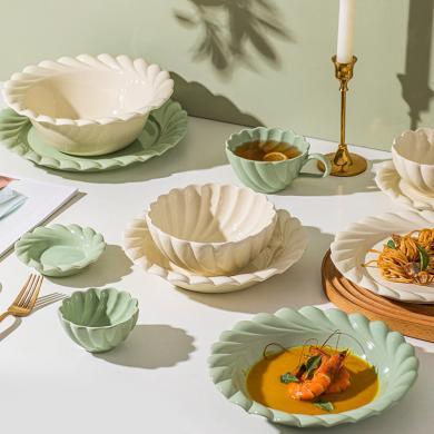 摩登主妇拂花陶瓷碗汤碗家用2022新款北欧轻奢碗盘餐具套装米饭碗