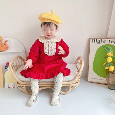 Peninsula Baby女童连衣裙秋冬新款甜美红色童装儿童长袖公主裙加绒女宝礼服童裙