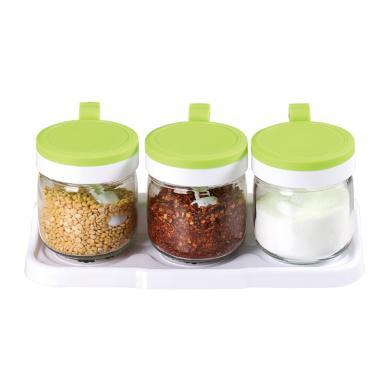 贝瑟斯玻璃调料盒家用组合套装调味料瓶厨房调味罐收纳盐罐三件套