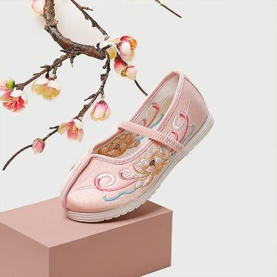 幸福玛丽儿童现货古风粉色学步鞋单简约透气中国风布鞋汉服鞋子 YZY-1612