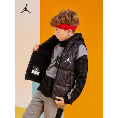 Nike Air Jordan 耐克大童装男女童羽绒马甲冬季儿童加绒内里保暖梭织上衣rookie JDN-VE-A624