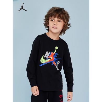 Nike Air Jordan 耐克童装男童纯棉长袖T恤春秋儿童针织上衣打底衫 rookie JD2012025GS-002-F01