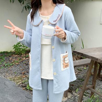 婧麒空气棉月子服冬季产后孕妇睡衣女秋冬款喂奶哺乳家居服三件套Jyz39868