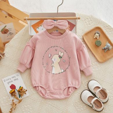Peninsula Baby婴儿连体衣春秋季新款女宝宝衣服粉色小兔三角包屁衣长袖新生儿衣服