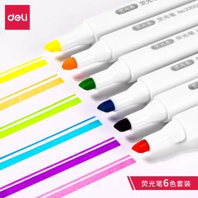 得力33004荧光标记笔学生用淡色系6支套装彩色记号笔做笔记用涂鸦彩笔