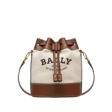 [支持购物卡]BALLY巴利  奢品女包包斜挎包送礼送女友礼物 新款天然色织物 经典斜挎包 水桶包米色 6301353