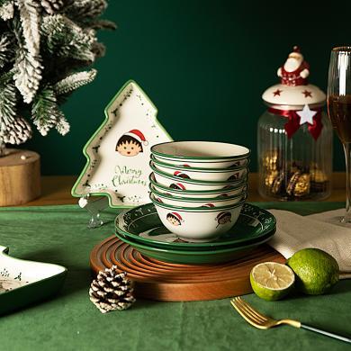 【摩登主妇&樱桃小丸子联名】创意圣诞可爱餐具家用陶瓷饭碗菜盘