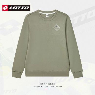 LOTTO乐途圆领套头卫衣男冬季新款卡其色重磅美式潮牌ins百搭上衣