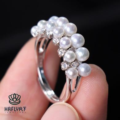 风下Hrfly 天然淡水珍珠耳戒指 时尚浪漫多珠款珍珠指环 礼盒包装