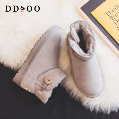 DD&OO冬季雪地靴女2023年新款棉鞋加绒加厚一脚蹬厚底短筒棉靴冬鞋