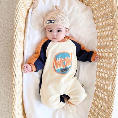 Peninsula Baby婴儿服装冬款男宝宝加绒字母印花插肩袖爬爬服0-1岁婴儿连体衣