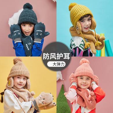 Lemonkid柠檬宝宝儿童两件套帽子围脖男童女童冬帽羊羔毛保暖可爱动物LK29008