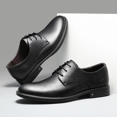 卡帝乐鳄鱼男鞋新款系带商务正装黑色皮鞋男士英伦百搭软底结婚鞋包邮6953