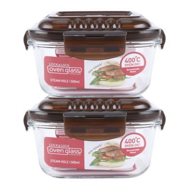 乐扣乐扣lock&lock微波炉饭盒 玻璃保鲜盒套装两件套(500ml*2)llg