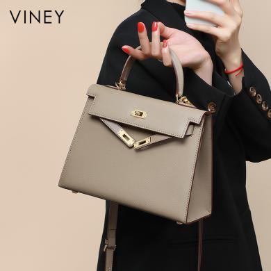 Viney包包新款时尚凯莉包斜挎包潮手提单肩包牛皮女包5926