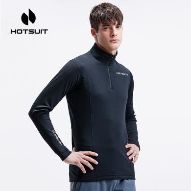 hotsuit后秀 运动长袖T恤男2022春季款跑步服保暖高领紧身格绒上衣 5960003后秀精选