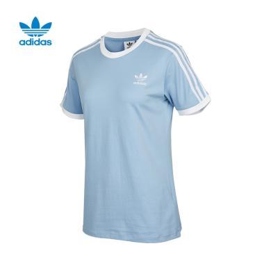 Adidas阿迪达斯三叶草蓝色短袖女新款运动服纯棉半袖T恤H33574