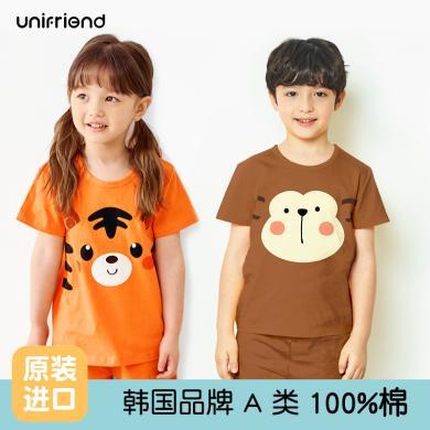 unifriend夏季新款童装夏装儿童睡衣短袖套装宝宝家居服卡通韩版