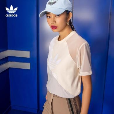 adidas阿迪达斯三叶草女装夏季运动拼接网纱短袖T恤HC7041