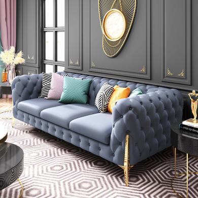 皇家密码 意式轻奢后现代简约奢华真皮沙发美式客厅网红拉扣组合科技布沙发