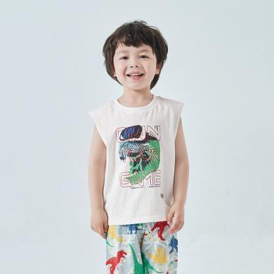 兰威丽洋儿童背心薄款男童无袖上衣打底衫2024夏装新款韩版游戏王恐龙背心222251