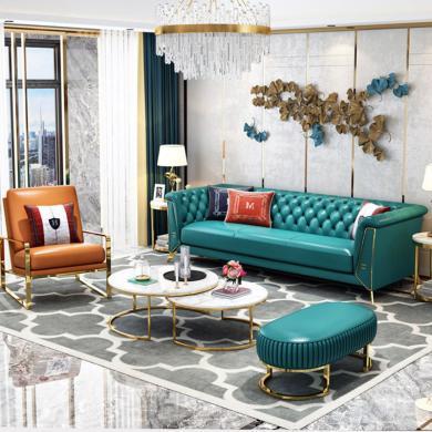 皇家密码 轻奢真皮沙发客厅新款现代简约奢华高端小户型家具组合直排三人位