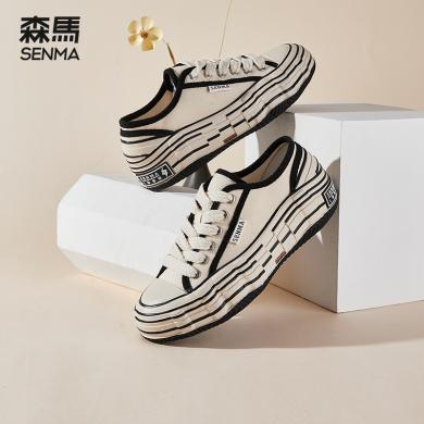 森马乞丐帆布鞋女2022年新款夏款透气ins潮百搭黑色厚底低帮板鞋122114702