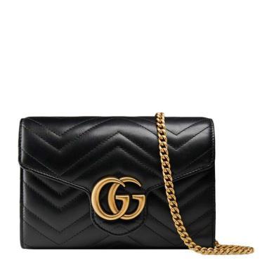 【支持购物卡】Gucci/古驰 女士GG Marmont系列绗缝皮革链条手袋单肩斜挎包 专柜同款礼盒（盒子+手提袋）送礼礼物 香港直邮