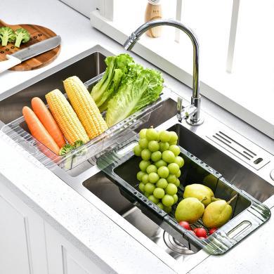 星优可伸缩洗菜盆沥水篮厨房水槽洗碗池滤水置物架餐具水果蔬菜收纳筐XF8129