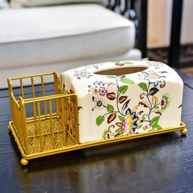 墨菲 复古陶瓷纸巾盒多功能遥控器抽纸盒客厅餐厅用茶几收纳装饰