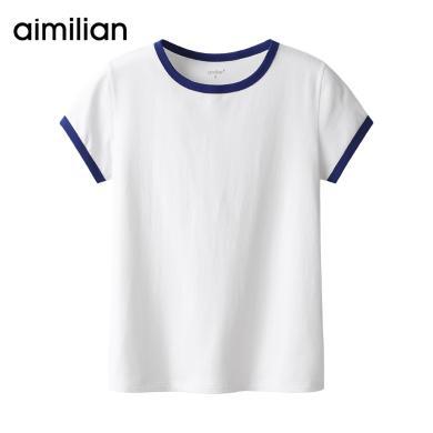 艾米恋 棉短袖白色t恤女装夏季新款体恤上衣修身打底衫衣服 D8013