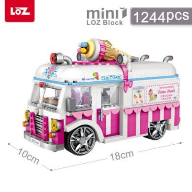 LOZ俐智小颗粒积木雪糕车冰激凌车警车拼插积木车模模型玩具diy1112
