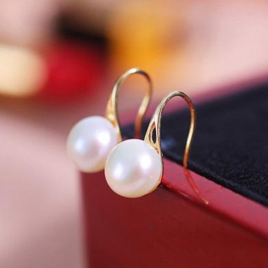慕梵珠宝 高跟鞋淡水珍珠耳环耳钩s925银白色强光珠子约8mm