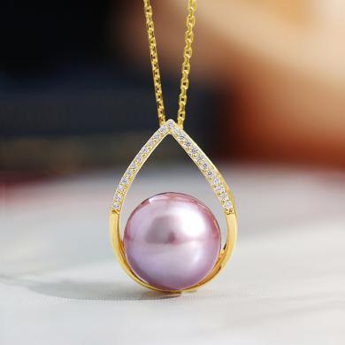 慕梵珠宝  颜姝11-12mm正圆强光大颗紫色淡水珍珠吊坠S925银项链