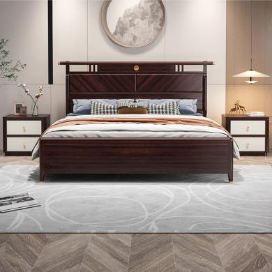 皇家密码 新中式实木床1.8米乌金木现代双人主卧婚床轻奢简约高箱储物床
