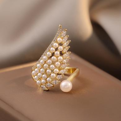 慕梵珠宝  天使款淡水珍珠戒指6-7mm女高级感轻奢时尚个性开口可调节食指戒