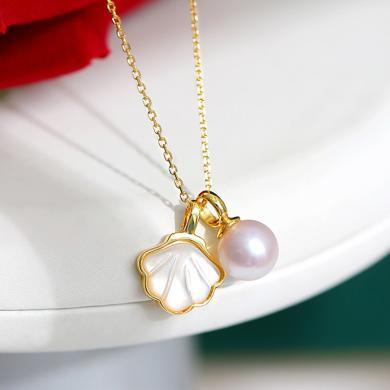 慕梵珠宝  叶美 6-7mm白色淡水珍珠吊坠轻奢小众项链女生日礼物送妈妈送女友