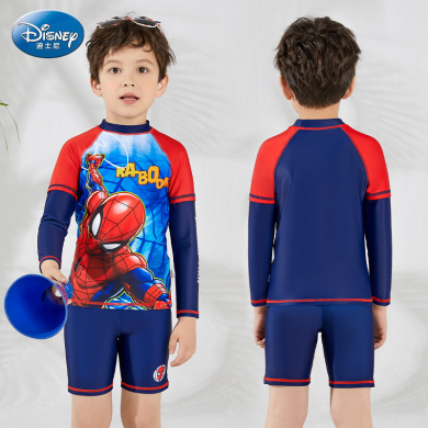 迪士尼儿童泳衣男童中大童防晒长袖速干连体游泳衣